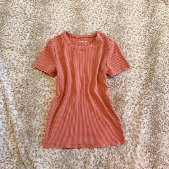 American Eagle Outfitters Tops - American Eagle Ribbed Short Sleeve Tee Rose Terracotta Women Size XS Slim Fit